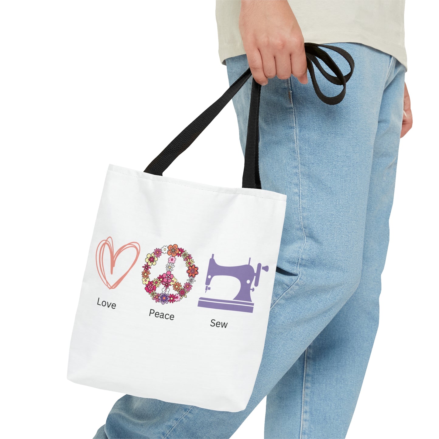 Love, Peace and Sew Tote Bag