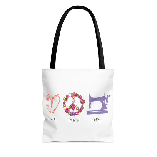 Love, Peace and Sew Tote Bag
